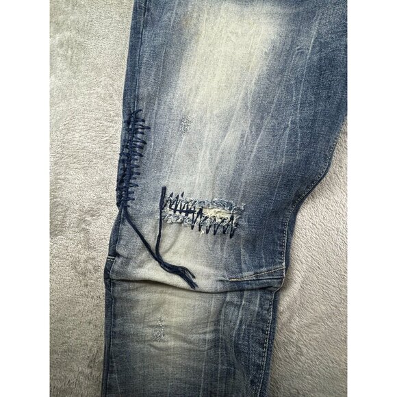 Smoke Rise Mens Distressed Jeans Size 42/32 Blue Denim Stitch Detail - Picture 7 of 12